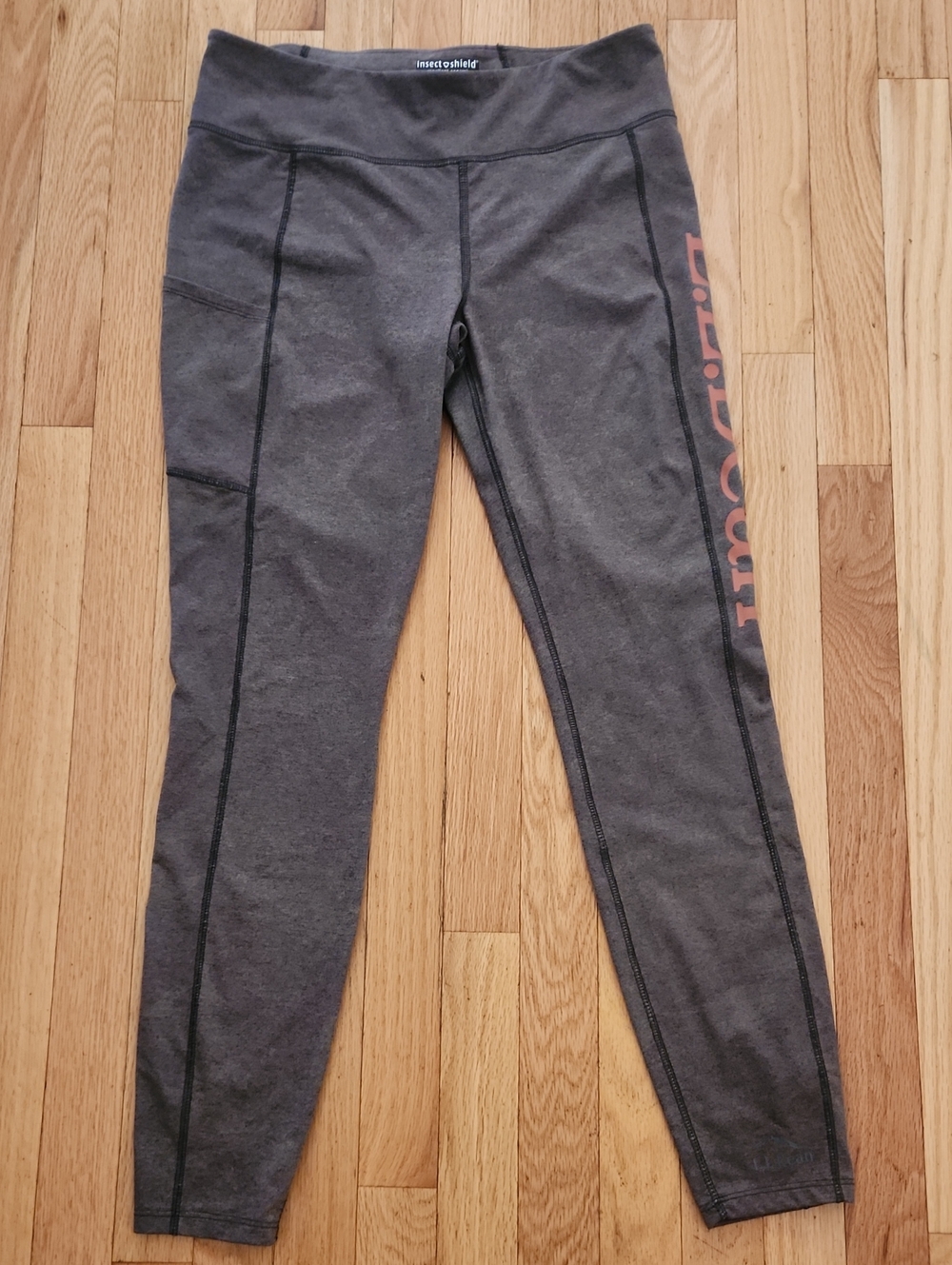 L.L. Bean Charcoal Leggings with Pink Side Logo
